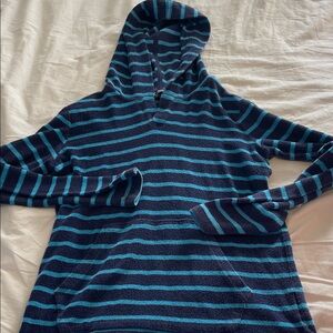 Lands End Navy & Teal Striped Terrycloth Beach Hoodie Pullover